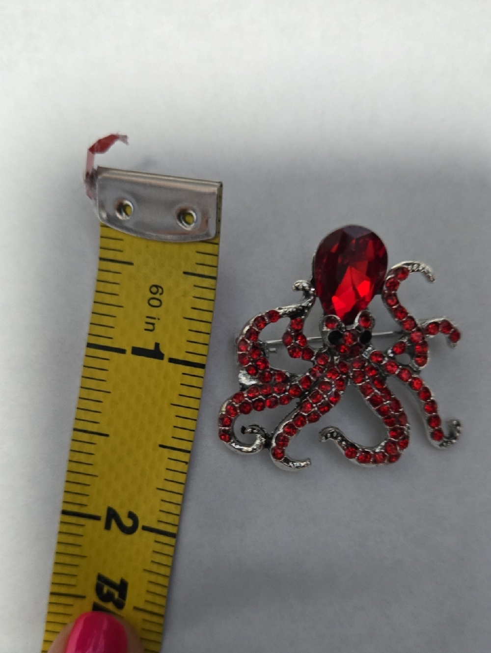 Red Octopus Crystal Brooch - Women's Jewelry - Picture 3 of 3